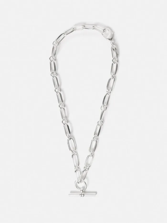 Jigsaw Trombone Link Chain Necklace Silver Women Party