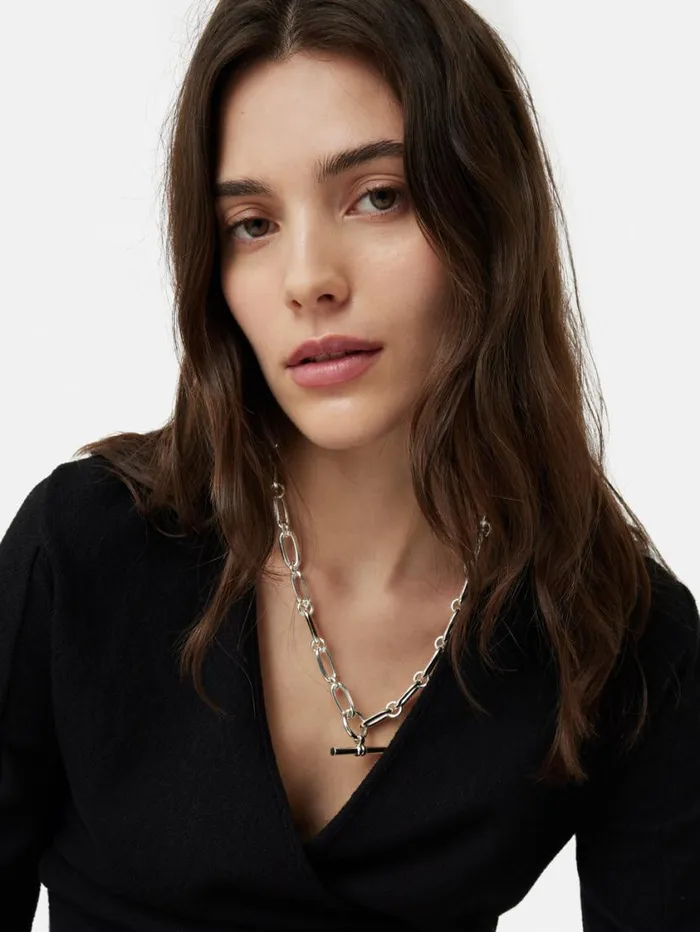 Jigsaw Trombone Link Chain Necklace Silver Women Party