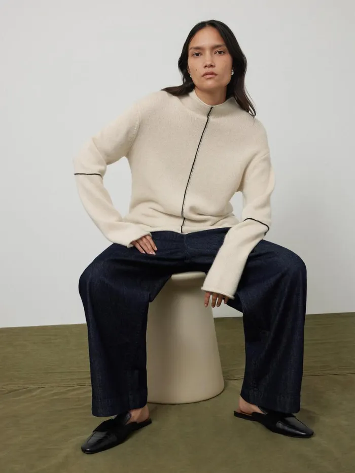 Jigsaw Wool Cashmere Blend Line Jumper Cream Women Knitwear and Cashmere