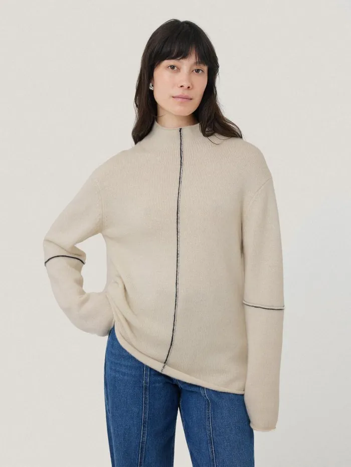Jigsaw Wool Cashmere Blend Line Jumper Cream Women Knitwear and Cashmere