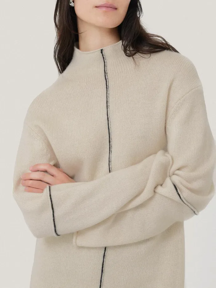Jigsaw Wool Cashmere Blend Line Jumper Cream Women Knitwear and Cashmere