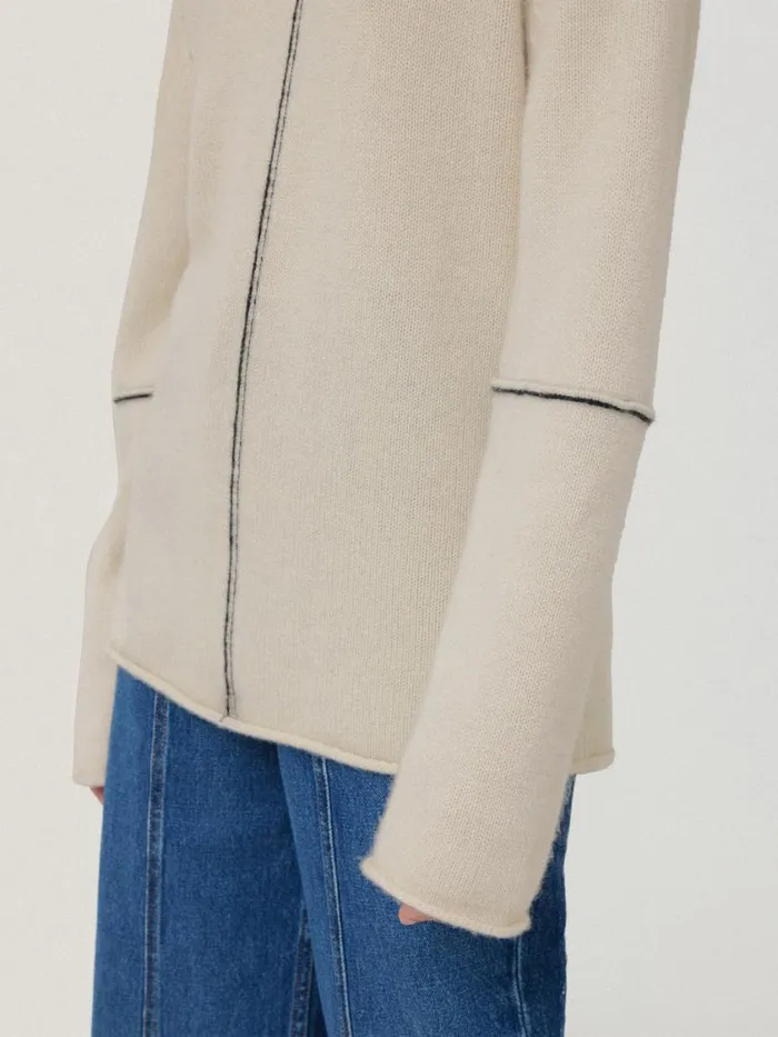 Jigsaw Wool Cashmere Blend Line Jumper Cream Women Knitwear and Cashmere