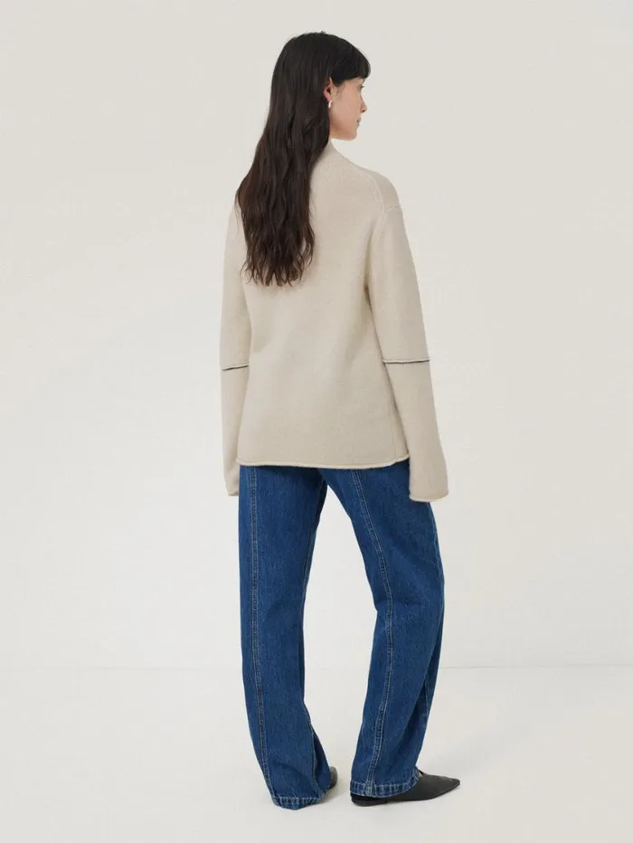 Jigsaw Wool Cashmere Blend Line Jumper Cream Women Knitwear and Cashmere