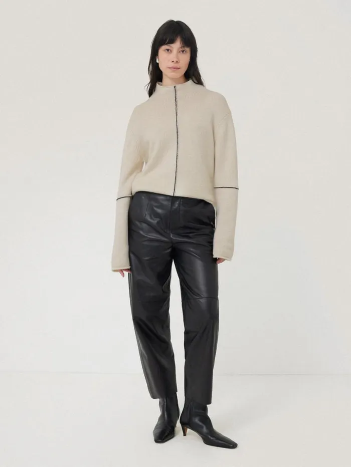 Jigsaw Wool Cashmere Blend Line Jumper Cream Women Knitwear and Cashmere