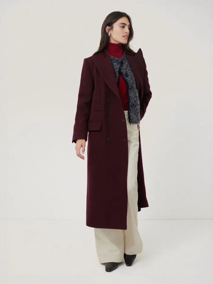 Jigsaw Wool Double Breasted Overcoat Burgundy Women Coats and Jackets