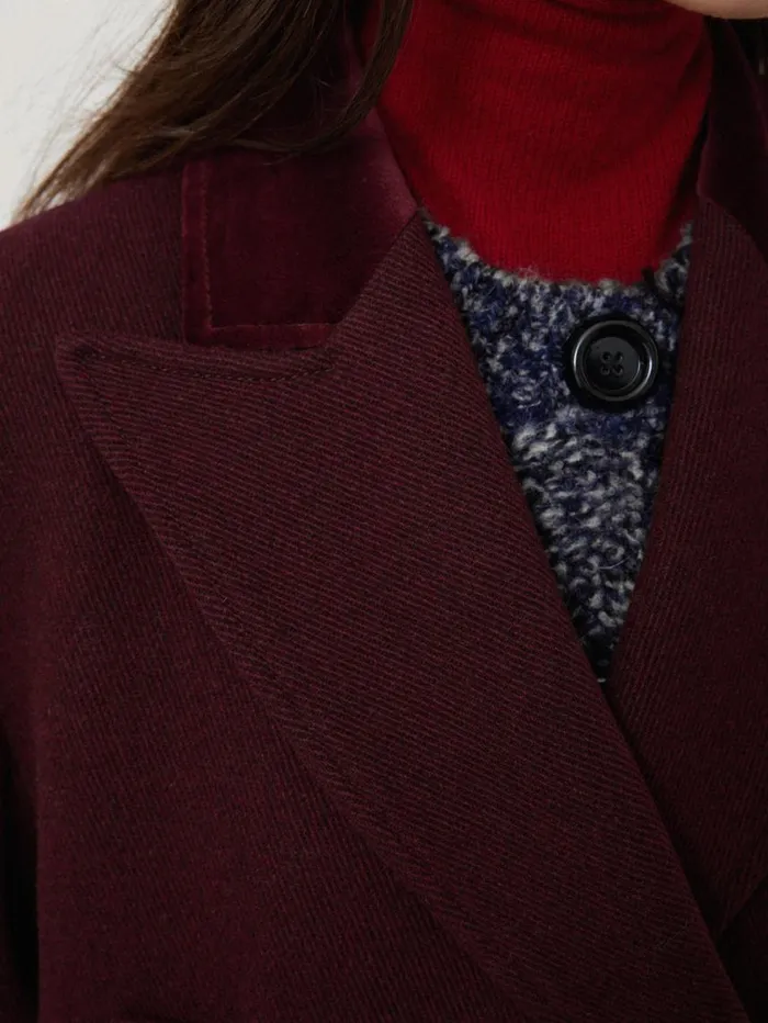 Jigsaw Wool Double Breasted Overcoat Burgundy Women Coats and Jackets