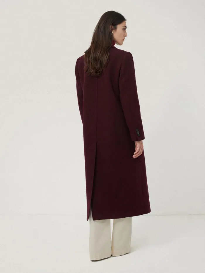 Jigsaw Wool Double Breasted Overcoat Burgundy Women Coats and Jackets