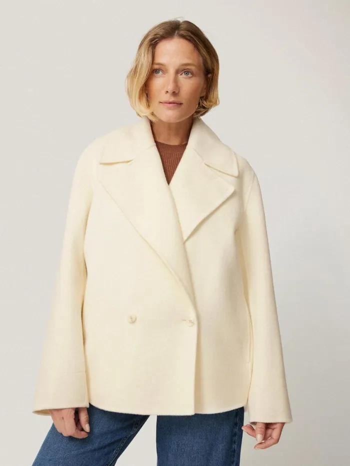 Jigsaw Wool Double Faced Short Coat Ivory Women Coats and Jackets