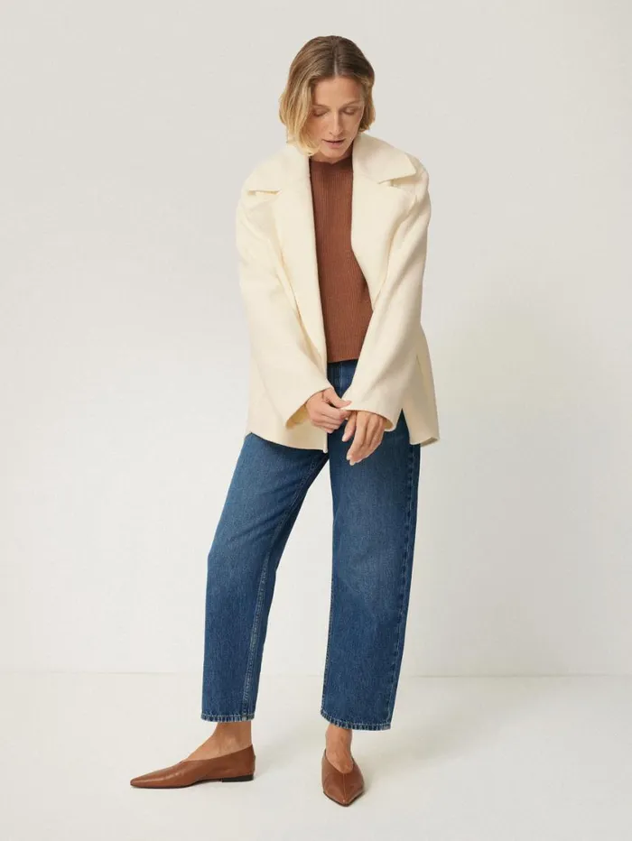 Jigsaw Wool Double Faced Short Coat Ivory Women Coats and Jackets