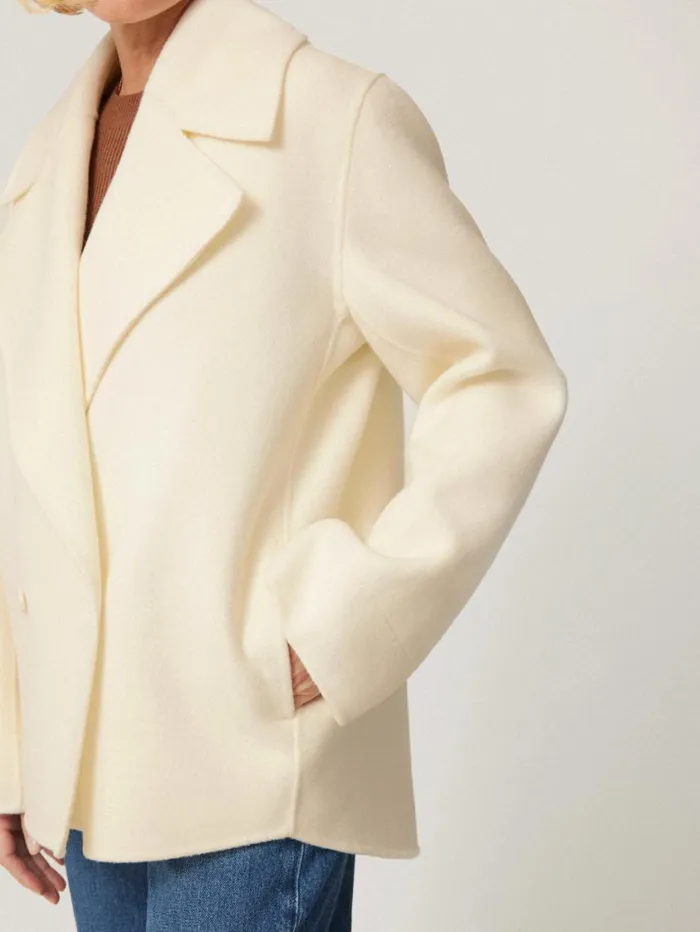 Jigsaw Wool Double Faced Short Coat Ivory Women Coats and Jackets