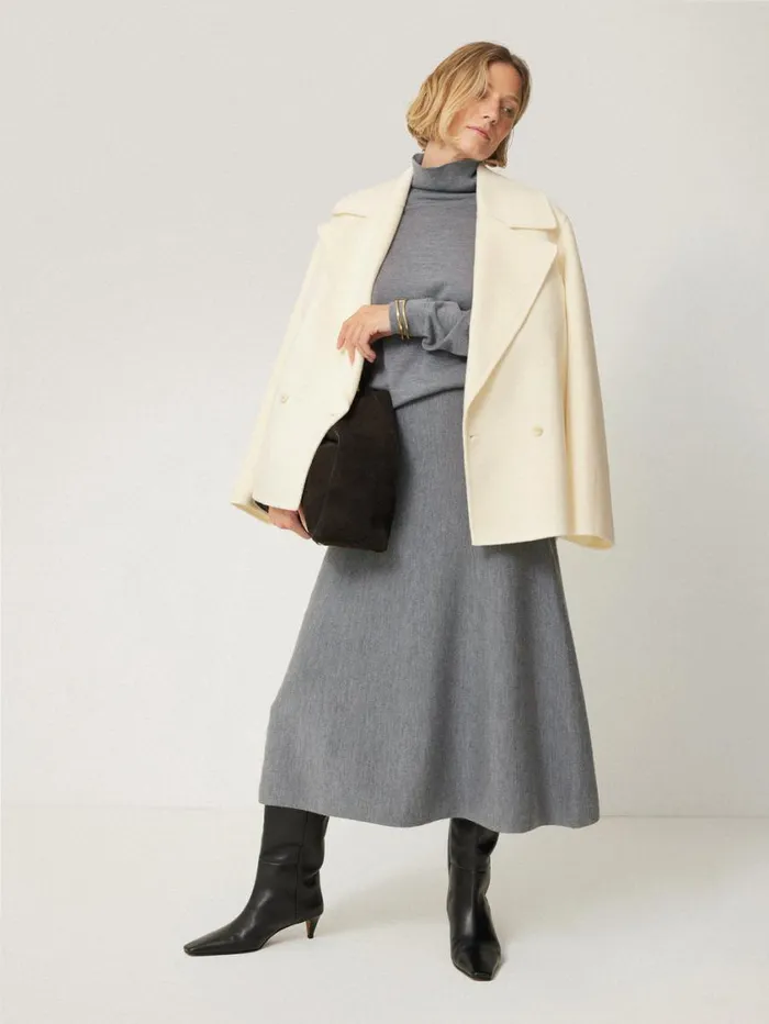 Jigsaw Wool Double Faced Short Coat Ivory Women Coats and Jackets