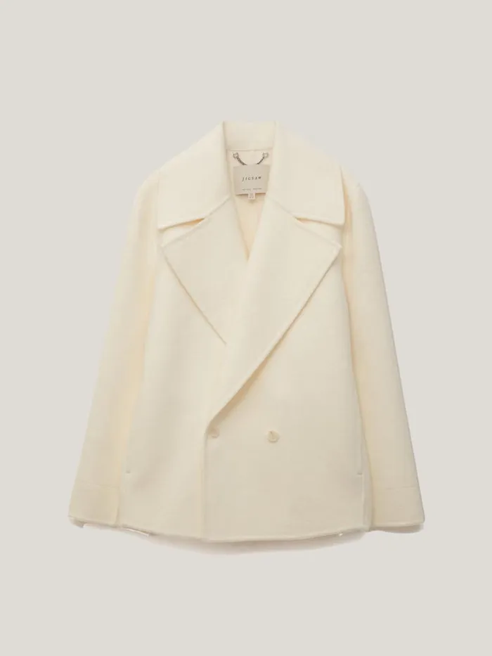Jigsaw Wool Double Faced Short Coat Ivory Women Coats and Jackets