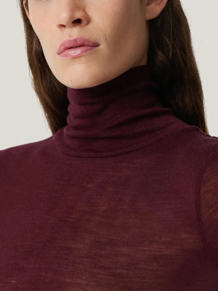 Jigsaw Wool Jersey Polo Neck Top Burgundy Women Knitwear and Cashmere