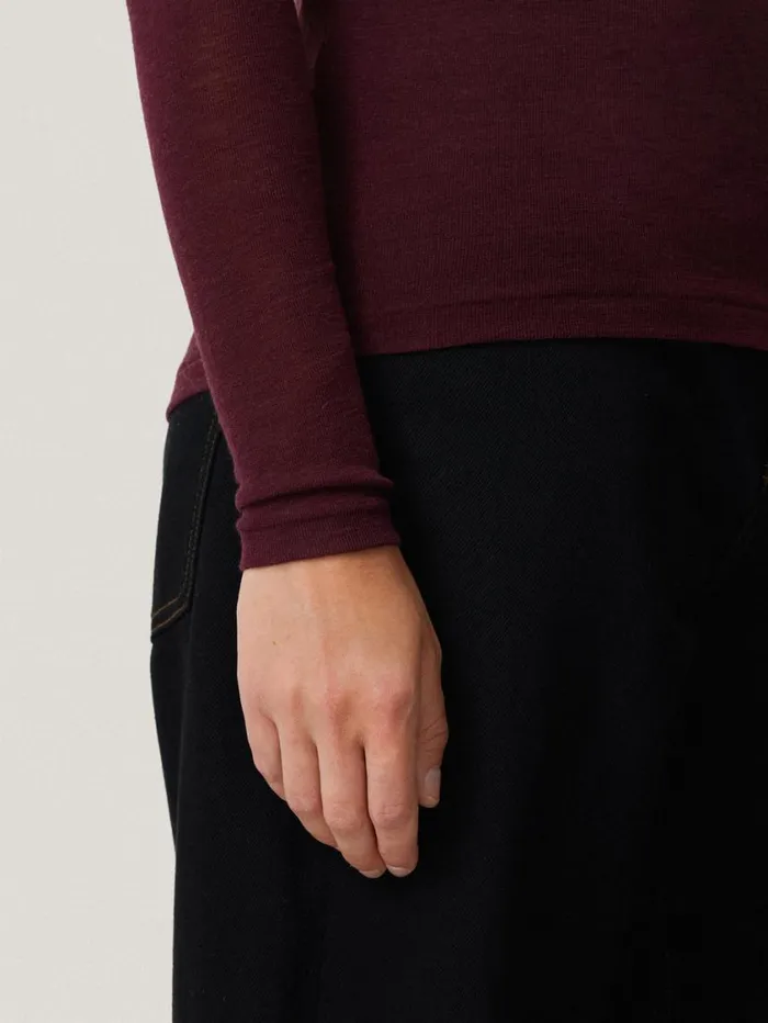 Jigsaw Wool Jersey Polo Neck Top Burgundy Women Knitwear and Cashmere