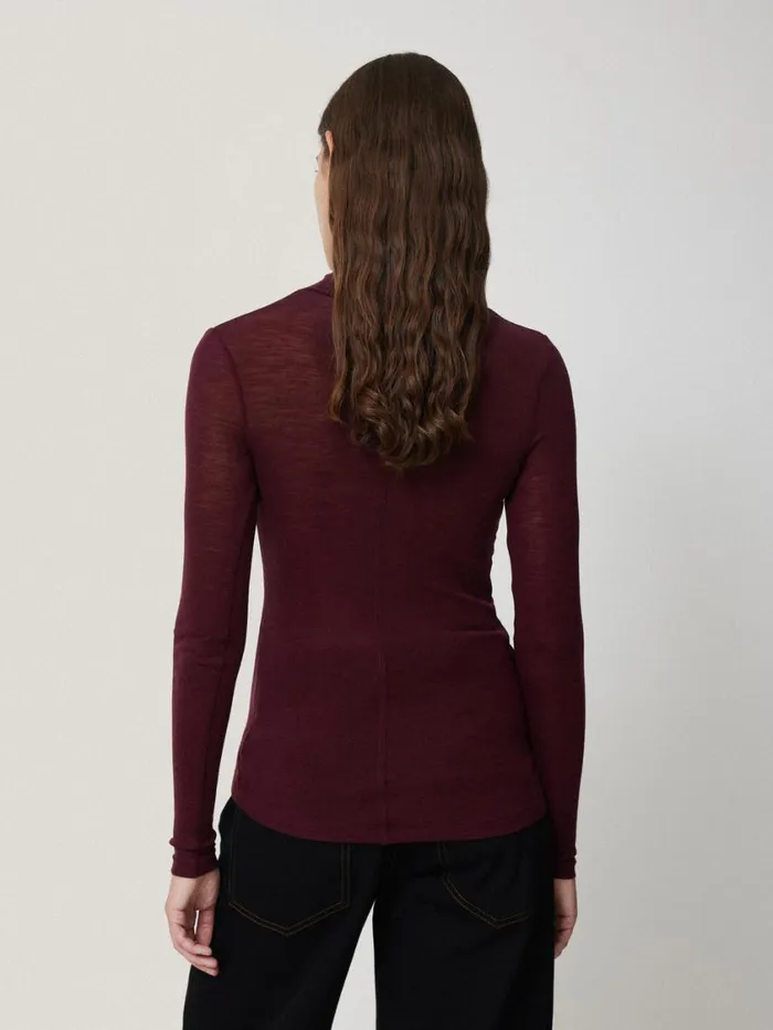 Jigsaw Wool Jersey Polo Neck Top Burgundy Women Knitwear and Cashmere