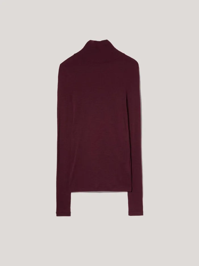 Jigsaw Wool Jersey Polo Neck Top Burgundy Women Knitwear and Cashmere