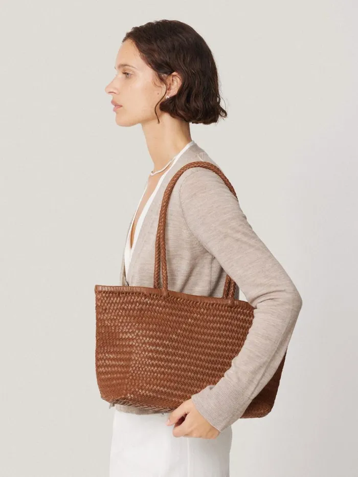 Jigsaw Woven Leather Tote Bag Tan Women Wallets and Card Holders
