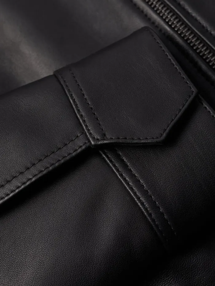 Jigsaw Zip Front Leather Biker Jacket Black Women Coats and Jackets