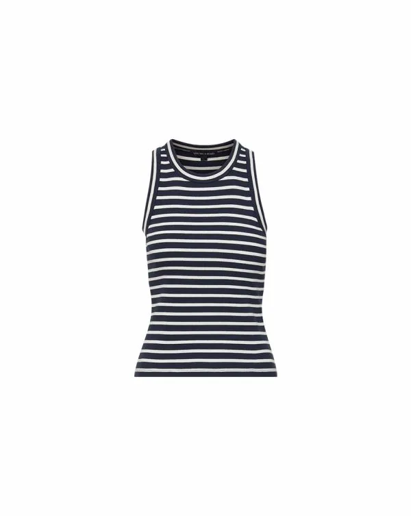 Jordyn Cropped Tank Top Marineandoffwhite Women Veronica Beard Tops Jordyn Cropped Tank Top Marineandoffwhite Women Veronica Beard Tops