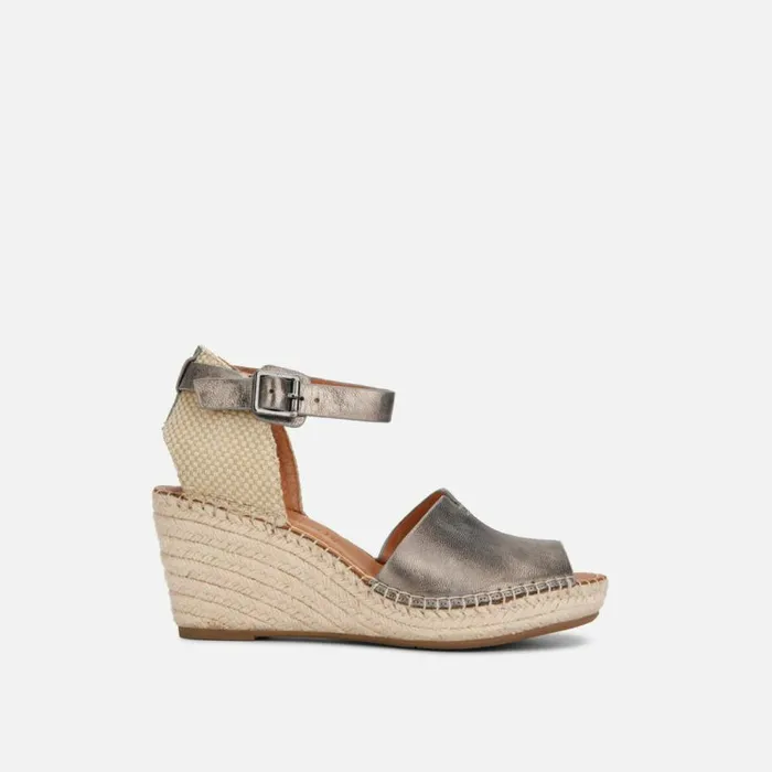 Kenneth Cole Charli Leather Floral Espadrille Wedge Pewter Women Gentle Souls