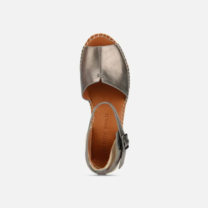 Kenneth Cole Charli Leather Floral Espadrille Wedge Pewter Women Gentle Souls