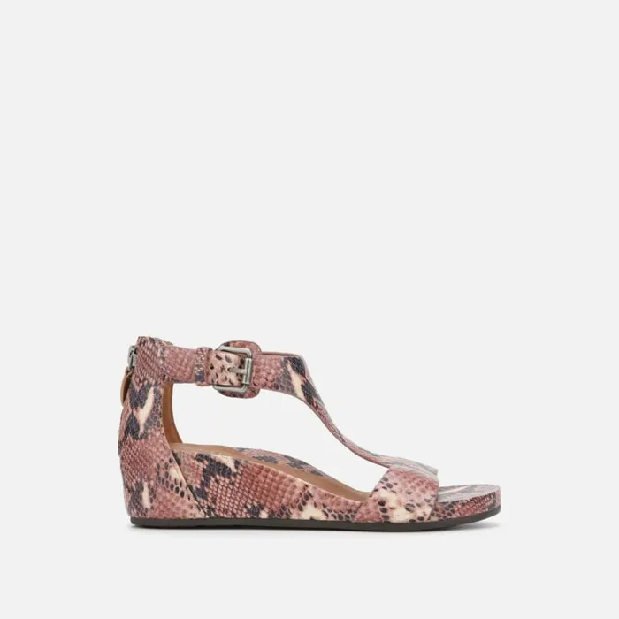 Kenneth Cole Gisele Snakeskin Leather TStrap Wedge Sandal Brown Multi Women Gentle Souls