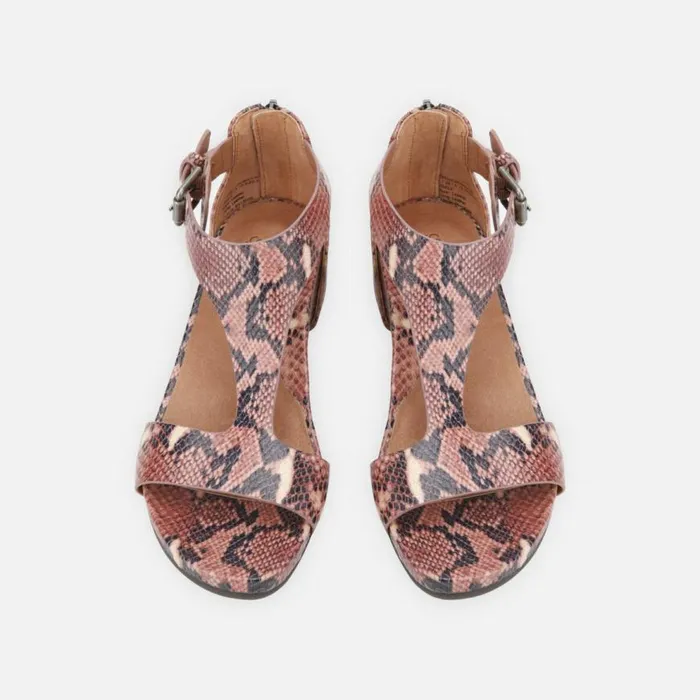 Kenneth Cole Gisele Snakeskin Leather TStrap Wedge Sandal Brown Multi Women Gentle Souls