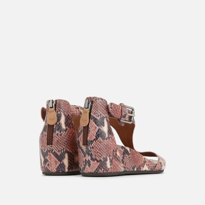 Kenneth Cole Gisele Snakeskin Leather TStrap Wedge Sandal Brown Multi Women Gentle Souls