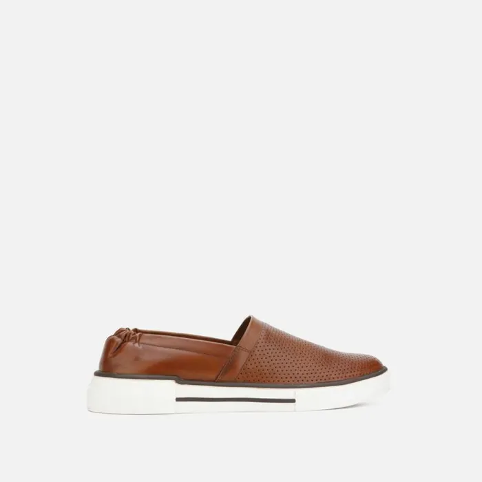 Kenneth Cole Liam Leather SlipOn Stripe Sneaker Cognac Men Sneakers