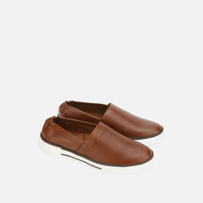Kenneth Cole Liam Leather SlipOn Stripe Sneaker Cognac Men Sneakers