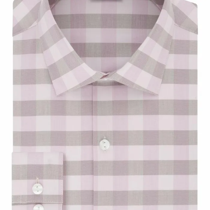 Kenneth Cole Pink Buffalo Checkls Slim Fit Spread Collar Rose Men Dress Shirts