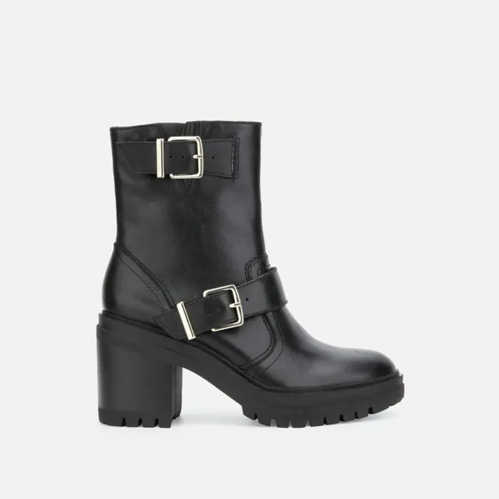 Kenneth Cole Rhode Buckled Leather Short Boot With Polar Grip Black Women Boots Booties