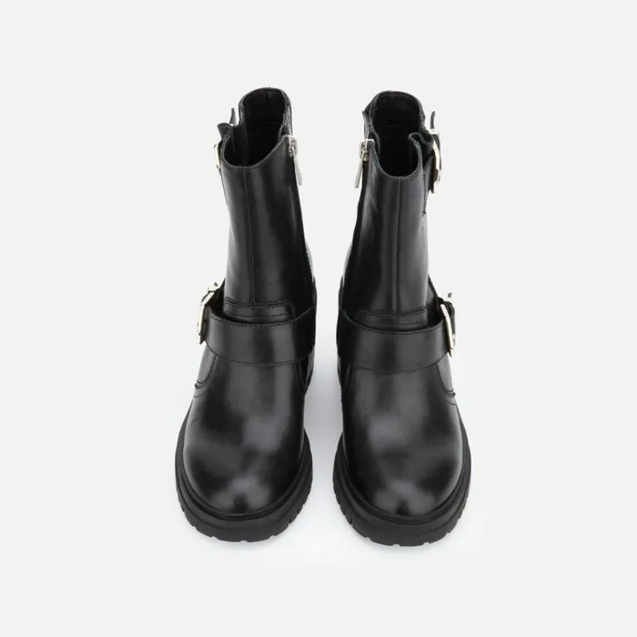 Kenneth Cole Rhode Buckled Leather Short Boot With Polar Grip Black Women Boots Booties
