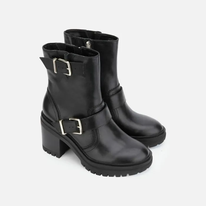Kenneth Cole Rhode Buckled Leather Short Boot With Polar Grip Black Women Boots Booties