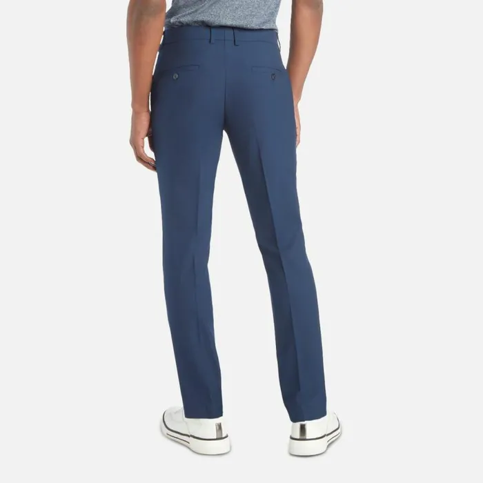 Kenneth Cole Stretch Solid Skinny Fit Flex Waistband Flat Front Dress Pant Navy Men Bottoms
