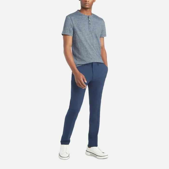 Kenneth Cole Stretch Solid Skinny Fit Flex Waistband Flat Front Dress Pant Navy Men Bottoms