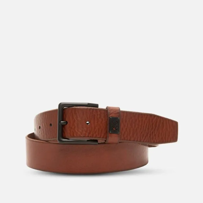 Kenneth Cole Textured Brown Leather Belt Plaza Taupe Men Belts