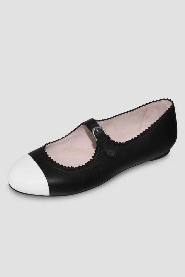 Ladies Cassiopeia Ballet Flats Black White Leather Adult Ballet Flats Bloch