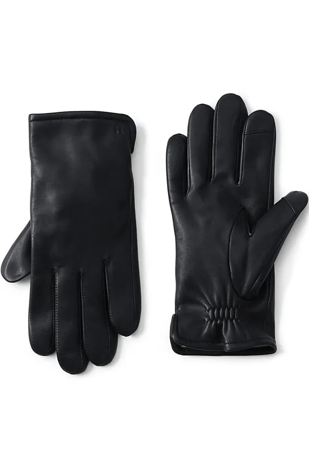 Lands039 End Accessories Men Cashmere Lined Ez Touch Leather Glove Black