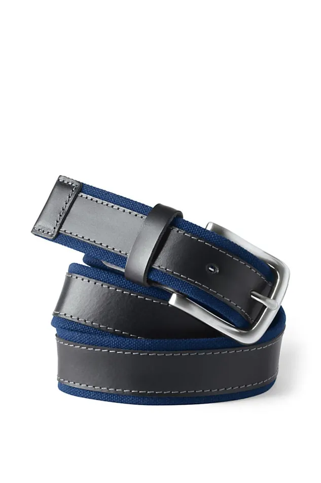 Lands039 End Accessories Men Leather Canvas Belt Deep Sea Navy