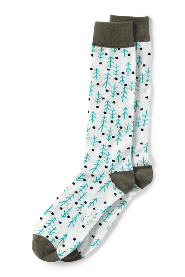 Lands039 End Accessories Men Seamless Toe Patterned Dress Socks 1pack Twine Trees