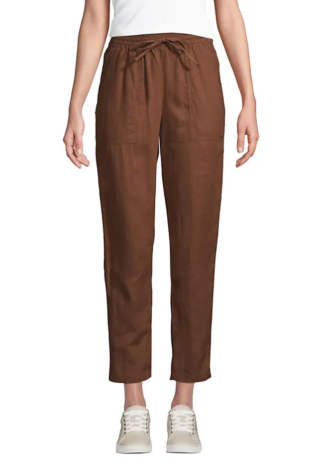 Lands039 End Capris and Crop Pants Women High Rise Pull On Tie Waist Linen Crop Pants Allspice Lands039 End Capris and Crop Pants Women High Rise Pull On Tie Waist Linen Crop Pants Allspice