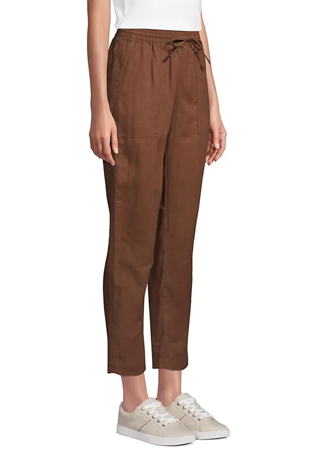 Lands039 End Capris and Crop Pants Women High Rise Pull On Tie Waist Linen Crop Pants Allspice Lands039 End Capris and Crop Pants Women High Rise Pull On Tie Waist Linen Crop Pants Allspice