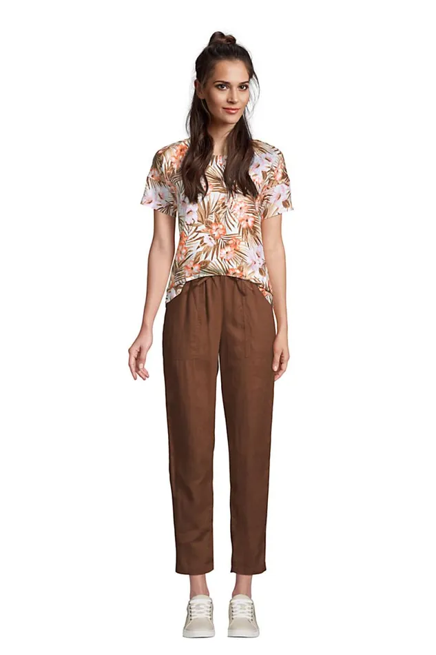 Lands039 End Capris and Crop Pants Women High Rise Pull On Tie Waist Linen Crop Pants Allspice Lands039 End Capris and Crop Pants Women High Rise Pull On Tie Waist Linen Crop Pants Allspice