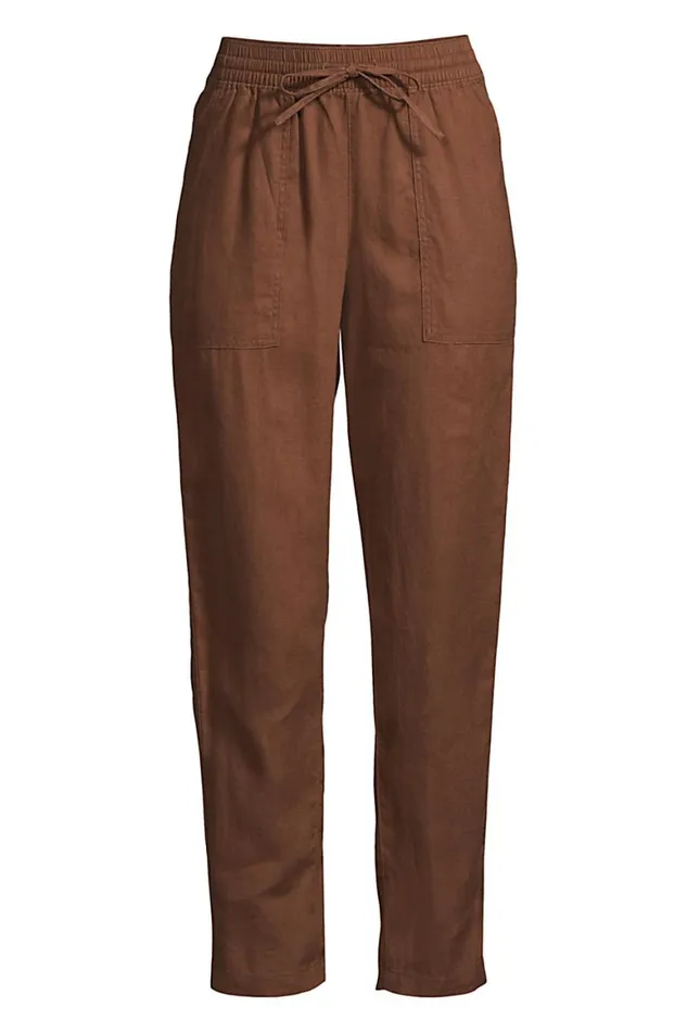 Lands039 End Capris and Crop Pants Women High Rise Pull On Tie Waist Linen Crop Pants Allspice Lands039 End Capris and Crop Pants Women High Rise Pull On Tie Waist Linen Crop Pants Allspice
