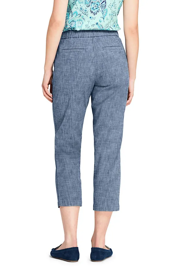 Lands039 End Capris and Crop Pants Women Mid Rise Curvy Pull On Chino Chambray Crop Pants Evening Sky Chambray
