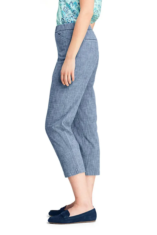Lands039 End Capris and Crop Pants Women Mid Rise Curvy Pull On Chino Chambray Crop Pants Evening Sky Chambray