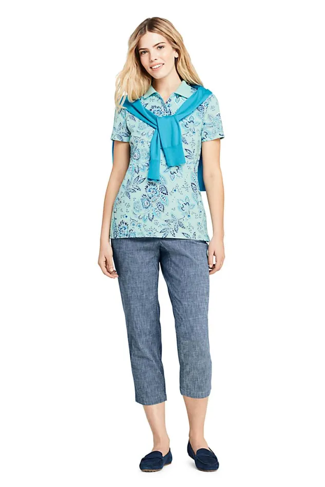 Lands039 End Capris and Crop Pants Women Mid Rise Curvy Pull On Chino Chambray Crop Pants Evening Sky Chambray