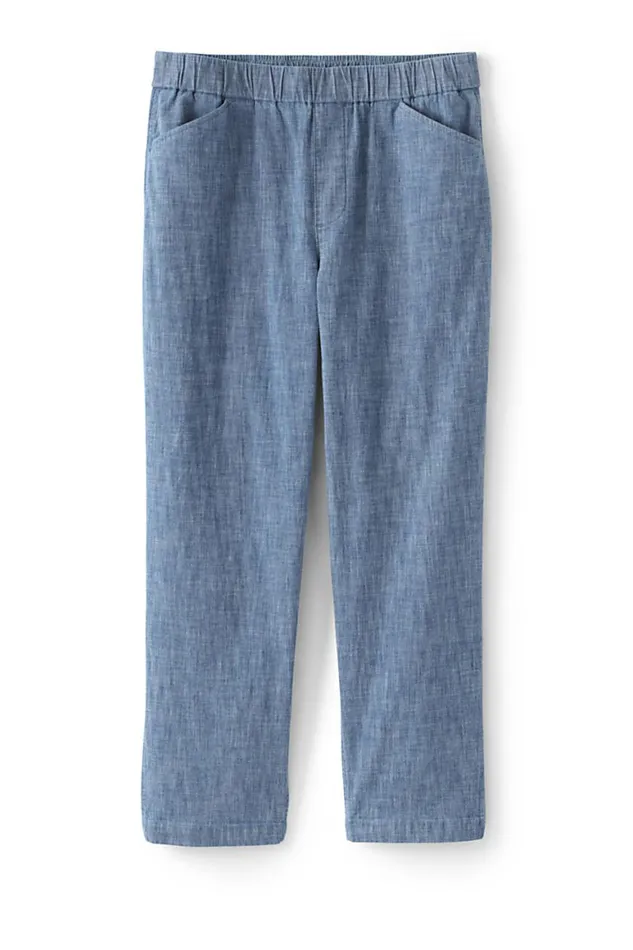 Lands039 End Capris and Crop Pants Women Mid Rise Curvy Pull On Chino Chambray Crop Pants Evening Sky Chambray