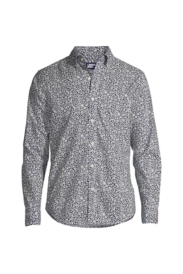 Lands039 End Casual Shirts Men Big And Tall Traditional Fit Essential Lightweight Poplin Shirt Deep Sea Navy Floral Mix Lands039 End Casual Shirts Men Big And Tall Traditional Fit Essential Lightweight Poplin Shirt Deep Sea Navy Floral Mix